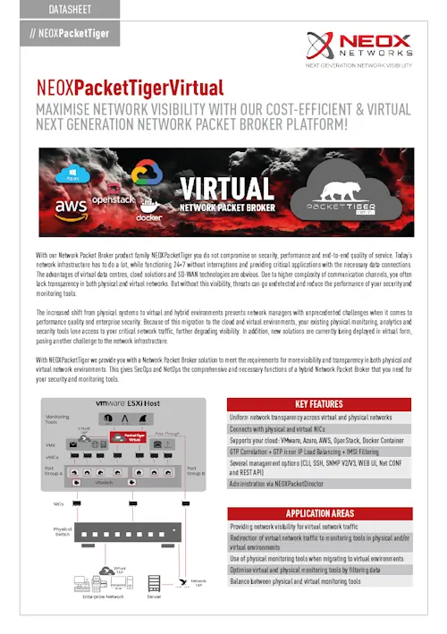 Datasheet - PacketTiger Virtual - Virtual-Network Packet Broker for VMs and Cloud