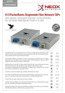 PacketRaven Portable Network TAPs - Singlemode Fiber - Datasheet Download