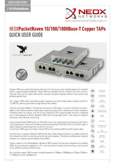 Quick-User-Guide Copper Network TAPs RJ45/M12/SFP